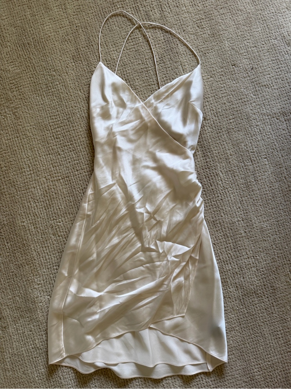 SER.O.YA Cream Silk X Back Mini Slip Dress